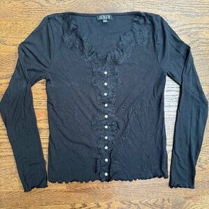 J. Crew refined rib cardigan top with lace trim